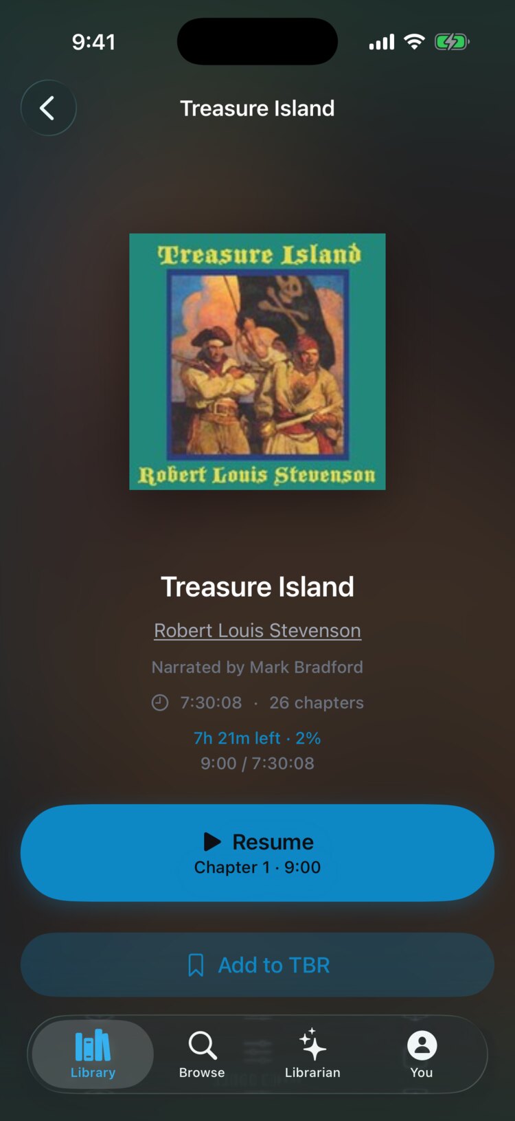 Treasure Island detail page showing content filtering active, with 77 segments set to be skipped